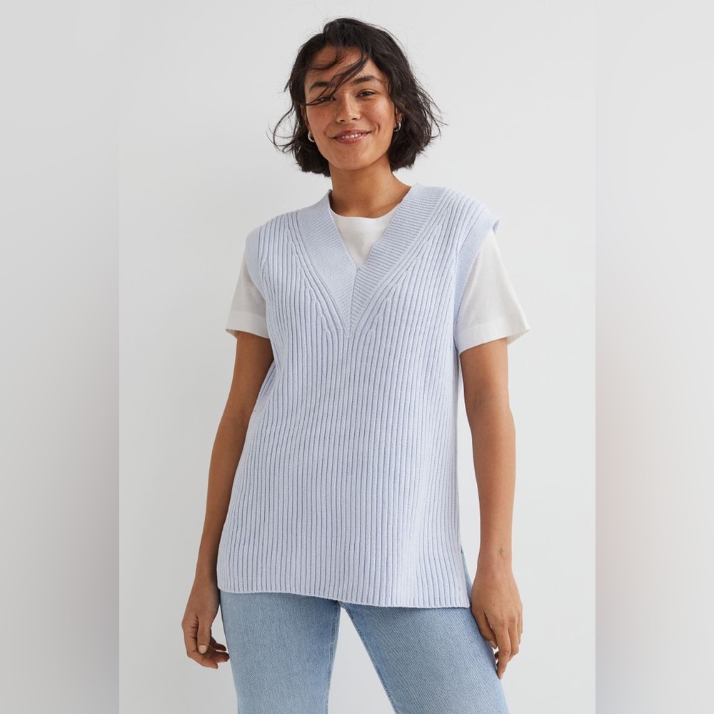 H&M Rib-knit Sleeveless V Neck Sweater Vest Light Blue Size Medium